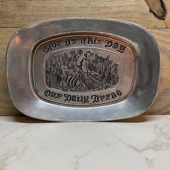 Serving Tray Old Country Pewter "Give Us This Day Our Daily Bread" - Picture 1 of 3